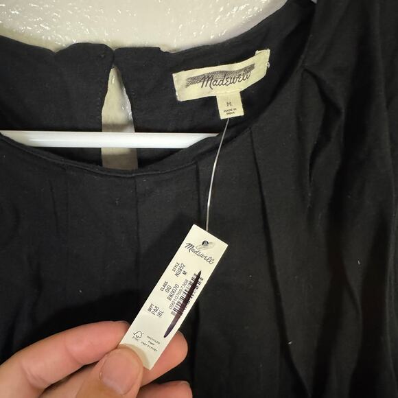 Madewell Sleeveless Crewneck Bubble Top SZ M Black Pullover Lined Stretch Cotton - Picture 5 of 8